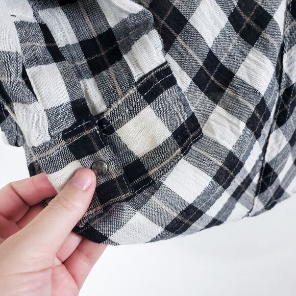 Free People Boho Western Plaid Shirt Womens XS Plaid Grunge Lace-Up Cut-Out - Picture 9 of 12